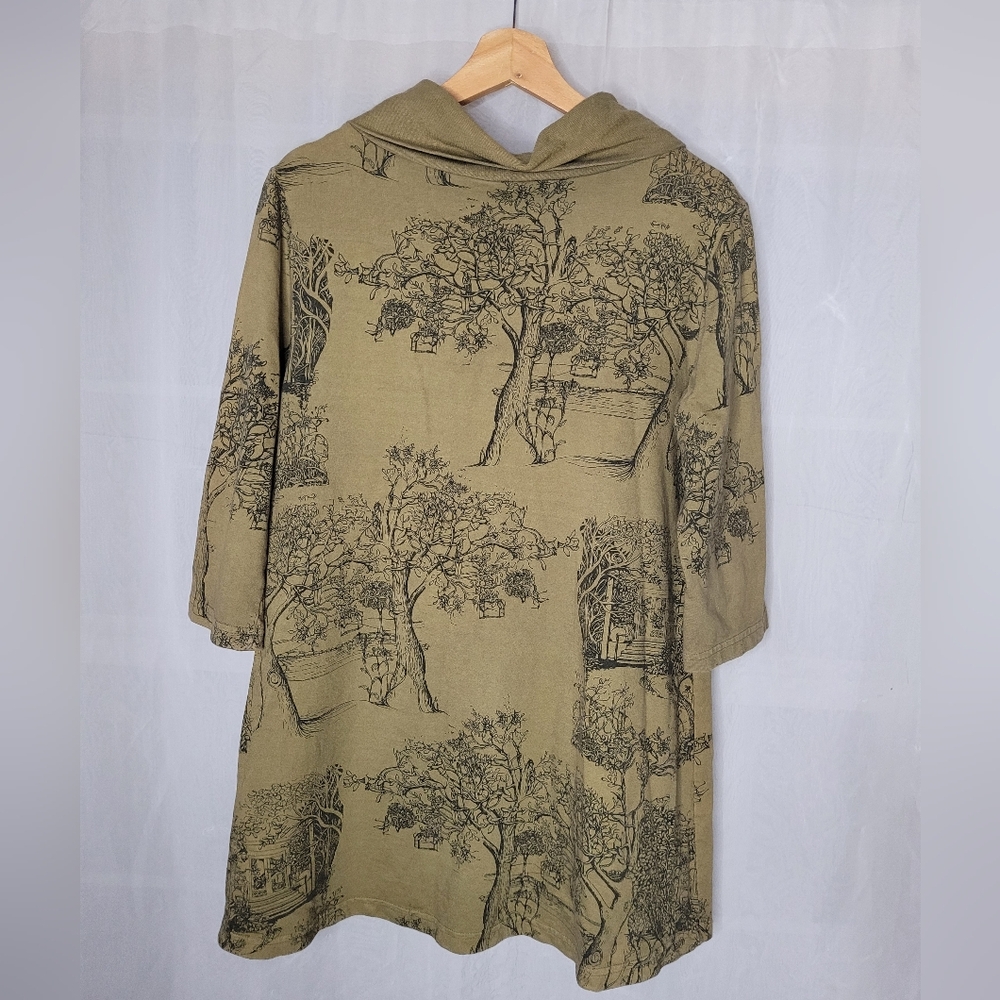 APU Cowl Neck Tunic Shirt Womens Size Small Olive Green Loose Fit Pockets Earthy - Picture 6 of 10